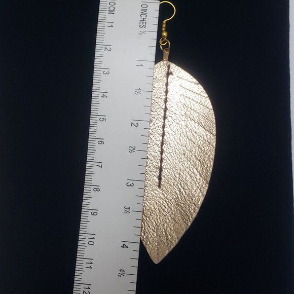 NEW Rose Gold Leaf Earrings, Fish Hook - Picture 3 of 6